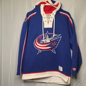 NHL Columbus Blue Jackets Lacer Jersey Style Mid Weight Cotton Hoodie Men M Lace